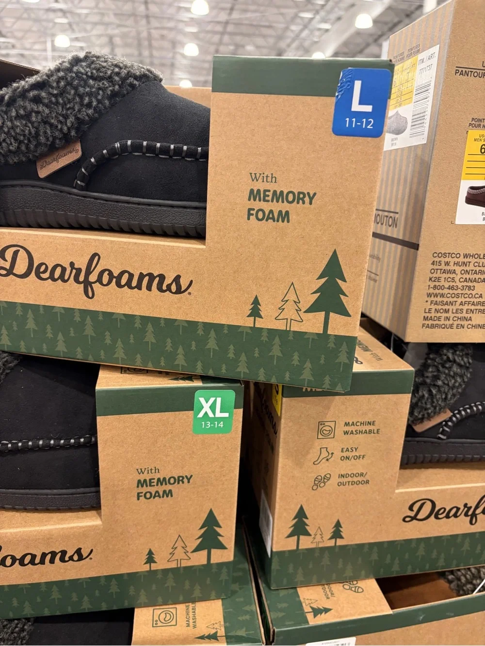 dearfoams Men’s Black Faux-Shearling Moccasin Slip-On memory foam new